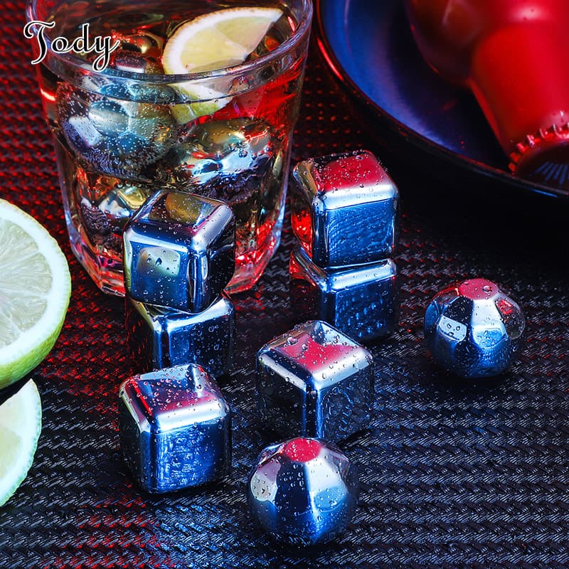 304 Stainless Steel Ice Cubes, Quick-Freeze Metal Ice Balls, Coffee Drink Ice Wine Stones, Bar Square Ice Cubes, Titanium-Plated