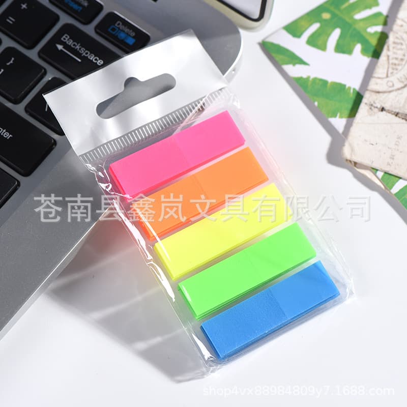 Fluorescent Indicator PET Sticky Note Pad, 5-Color Flat Head Sticky Notes, Colorful Customizable Stickers