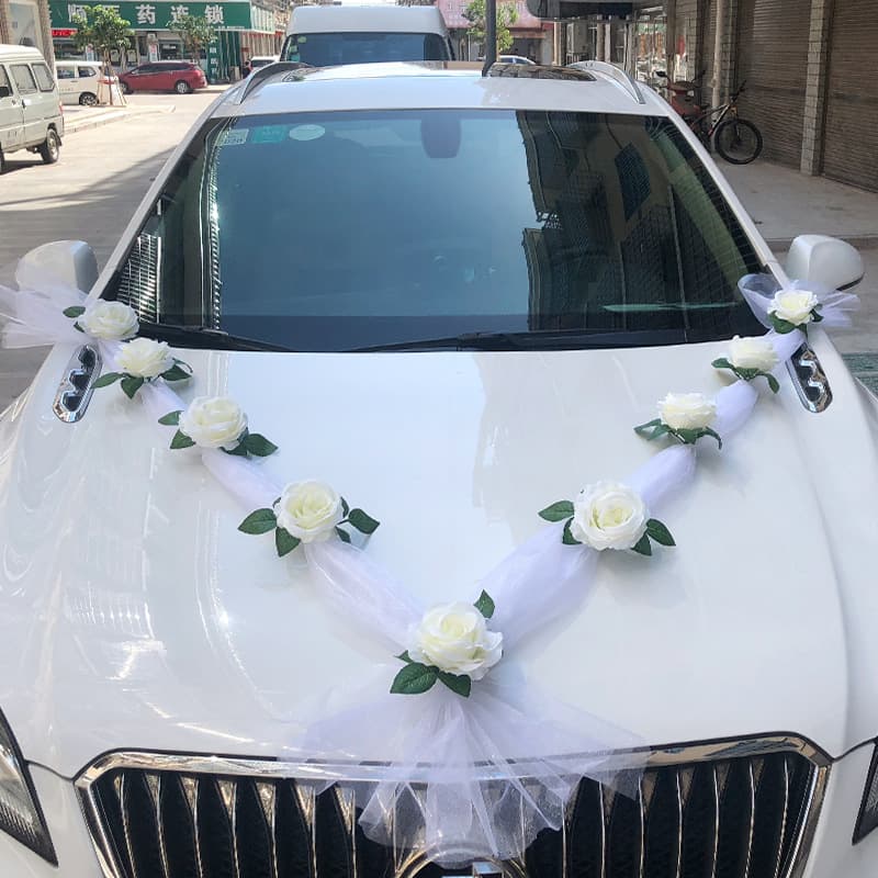 Wedding Car Decor Set: Main/Secondary Vehicle Head Flowers, Creative Full Fleet Arrangement Kit