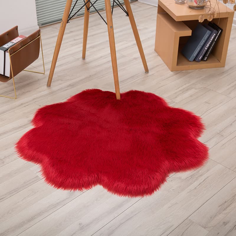 Wool-like Carpet Plum Blossom Shape Rug Pad for Sofa Cushion Round Chair Mat Coffee Table Mat Bedroom Door Mat Living Room Mat