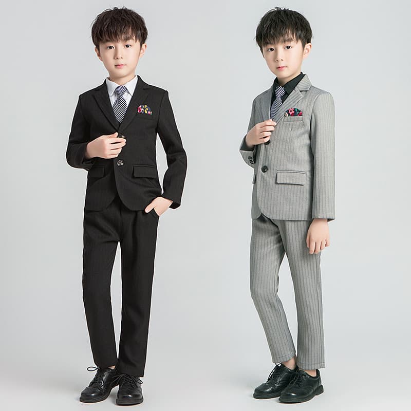 Autumn style boys' gray striped suit, children's dress, flower girl/host/performance suit, wholesale