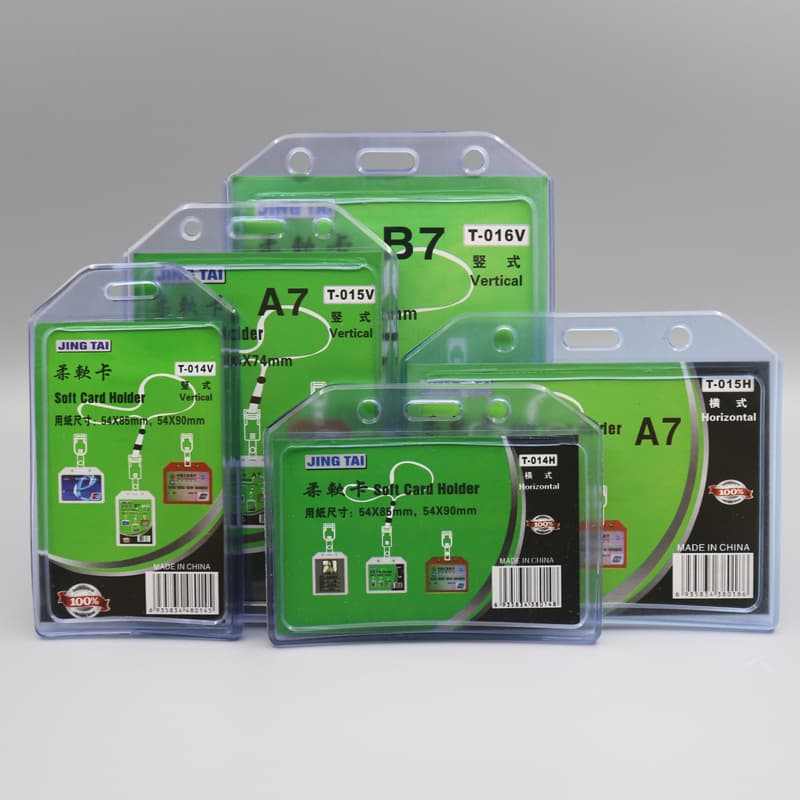 A7 Soft Flexible Card Silicone Card Holder Plastic PVC Work ID Badge Employee Card Lanyard Card Case