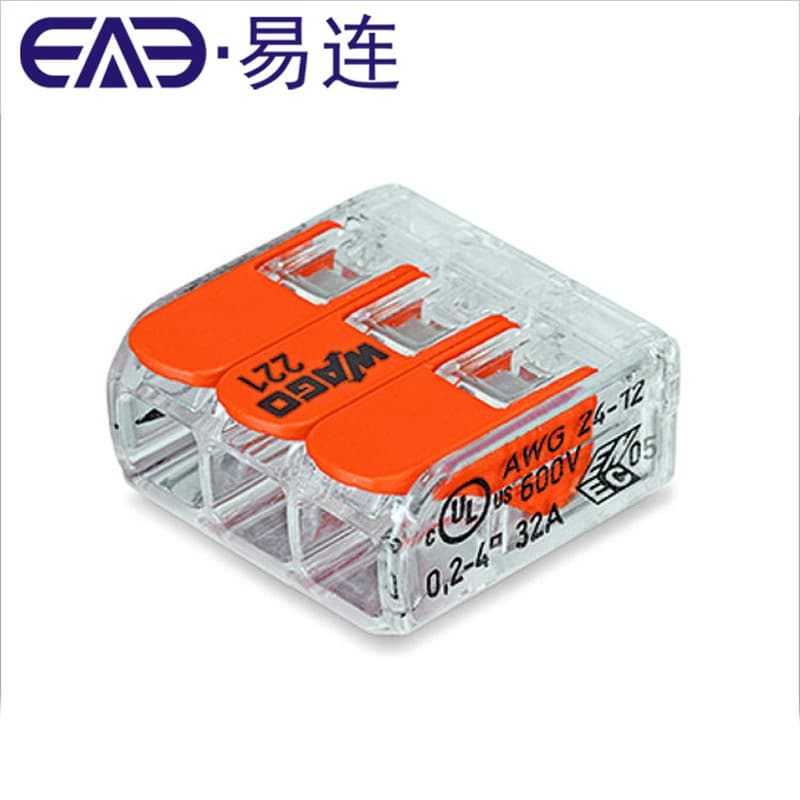 Wago 221-413 quick wiring terminal, 5-hole quick wiring terminal for soft and hard wires, solder-free terminal.