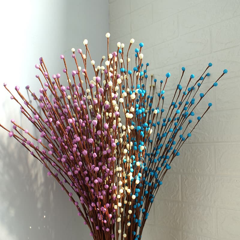 High-End Artificial Silver Willow Branches with Foam Berries Home Decor Dry Flower Bud Atmosphere Decoration Fake Flowers