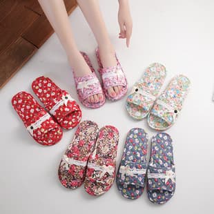 Cross-border Two-Layer Fabric Sole Wood Floor Slippers, Soft Sole Couple Slippers, Women's Summer Indoor Autumn Winter Silent Home Shoes