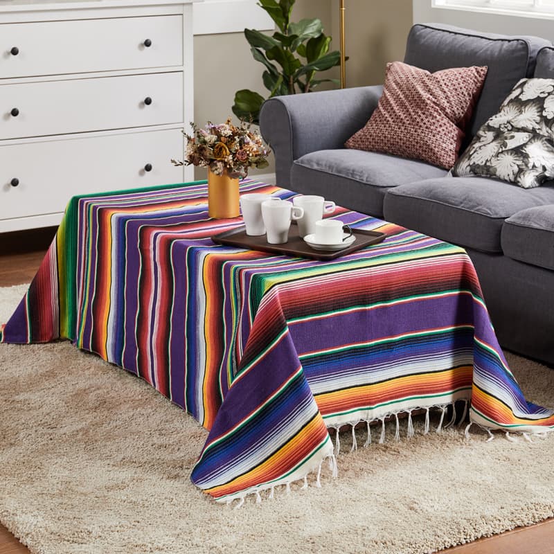 Colorful Tassel Tablecloth Knitted Table Cover Party Decoration Furry Striped Table Rug Home Decor Accessories