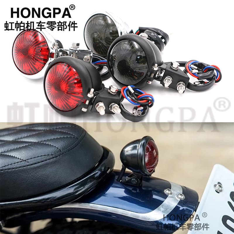Motorcycle Modified LED Brake Tail Light Signal Light Retro Universal LED Small Round Tail Light Compatible with Harley Tail Light