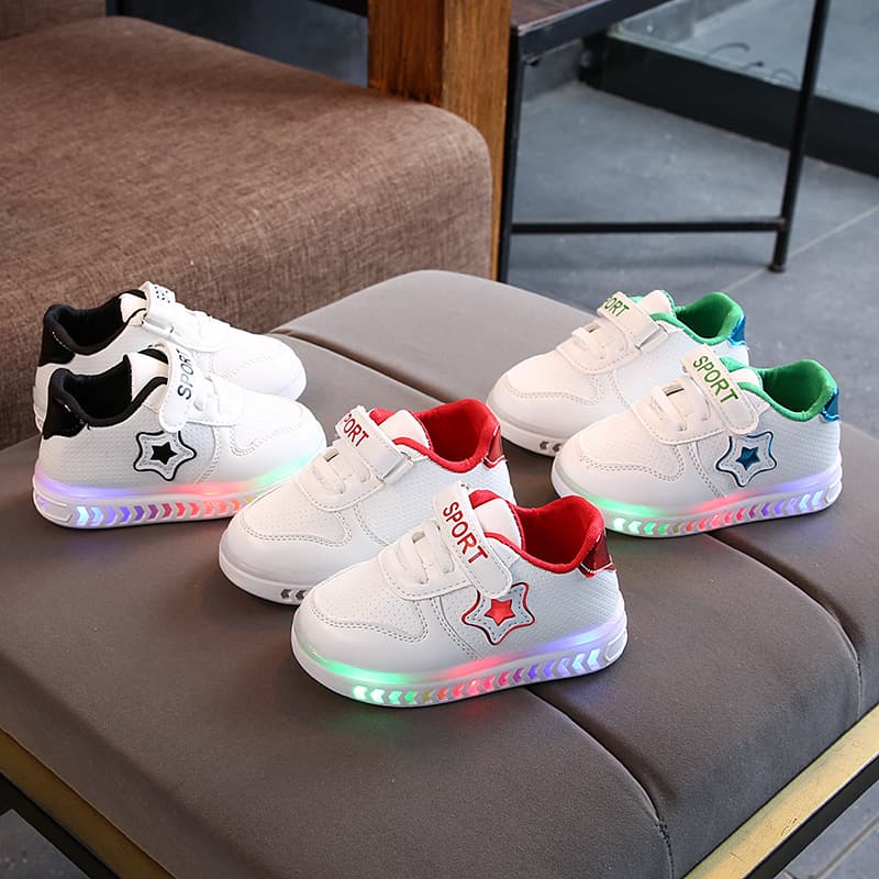 Kids' Glowing Shoes 2023 New Korean Style Children's Sports Shoes Small White Star Student Baby Walking Shoes