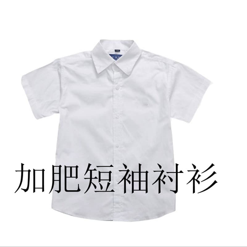 2023 Summer Children's White Short-Sleeve Shirt, Pure Cotton, Plus Size for Overweight Boys, Big and Tall White Shirt, Loose Fit