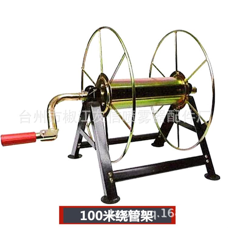 100-meter pipe winding rack, pipe winding and hose reel for spraying machines, water hose and pipe storage, hand-cranked pipe winding and reel.