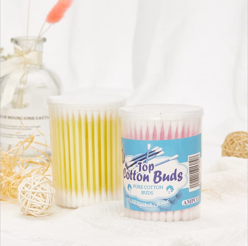 Hejun Factory Direct Disinfection Hygiene Cleaning Beauty Makeup Remover Plastic Stick Cotton Swabs Flat Lid Round Box Pack of 100