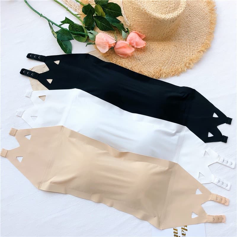 Seamless Ice Silk Versatile Strapless Anti-Wardrobe Malfunction Halter with Bra Pads Tube Top Wrap Bra Base Camisole Top