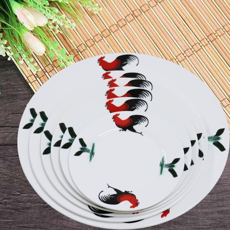 Retro rooster nostalgic flat plate wholesale farm hotel household vegetable soup plate classic multi-specification round rooster flat plate