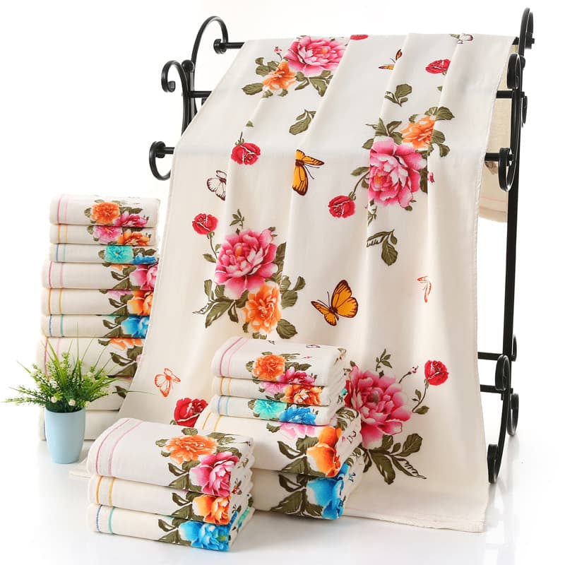 Source Factory 50*85 Cotton Textile Gift Gauze Printed Peony Small Towel Absorbent Soft Gift