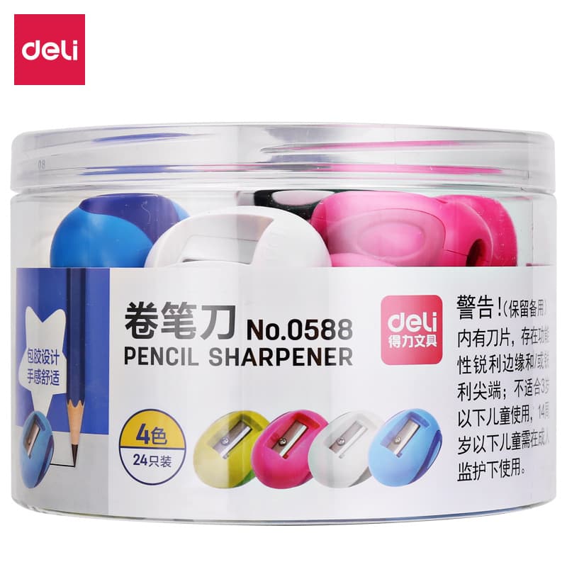 Deli Pencil Sharpener 0588 Mini Cute Cartoon Pencil Planer Pencil Sharpener Bucket of 24