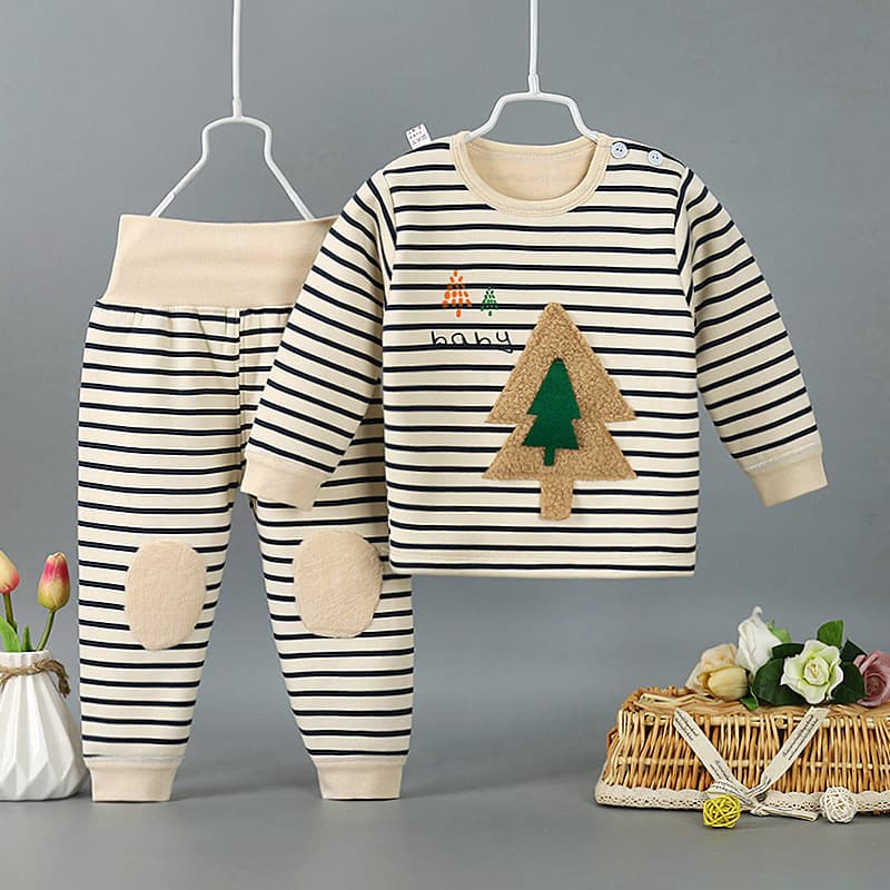 Baby spring and autumn velvet thermal underwear set baby high-waisted pants men's and women's children's pajamas set winter base layer