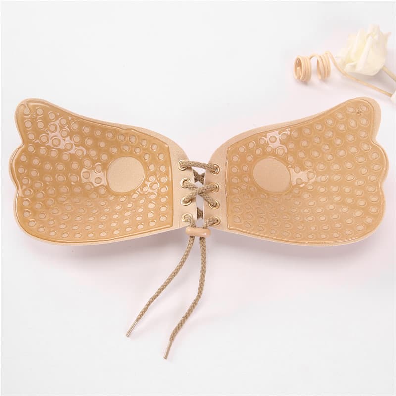 Plus-size pull-up goddess wing push-up invisible bra, bio-silicone breast pads, wedding lingerie, breathable nipple covers.