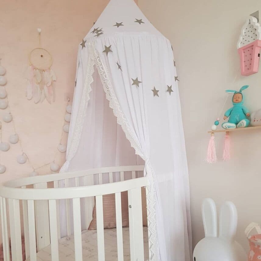 INS New Style Children's Room Summer Chiffon Lace Bed Canopy Round Top Bed Curtain Tent Mosquito Net Three Colors