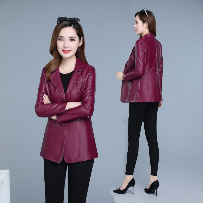 Plus Size MM Autumn/Winter Short PU Leather Jacket with Notched Collar, Women's Leather Jacket Manufacturer
