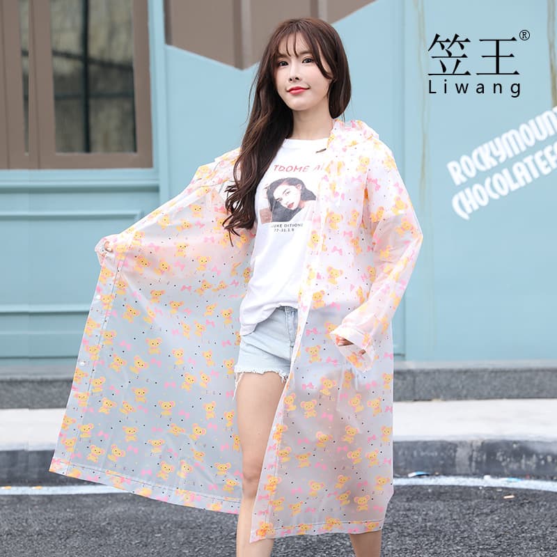 Li Wang Adult Fashion EVA Raincoat Candy Color Print Full-Print Hiking Raincoat Single Full-Body Printed Raincoat