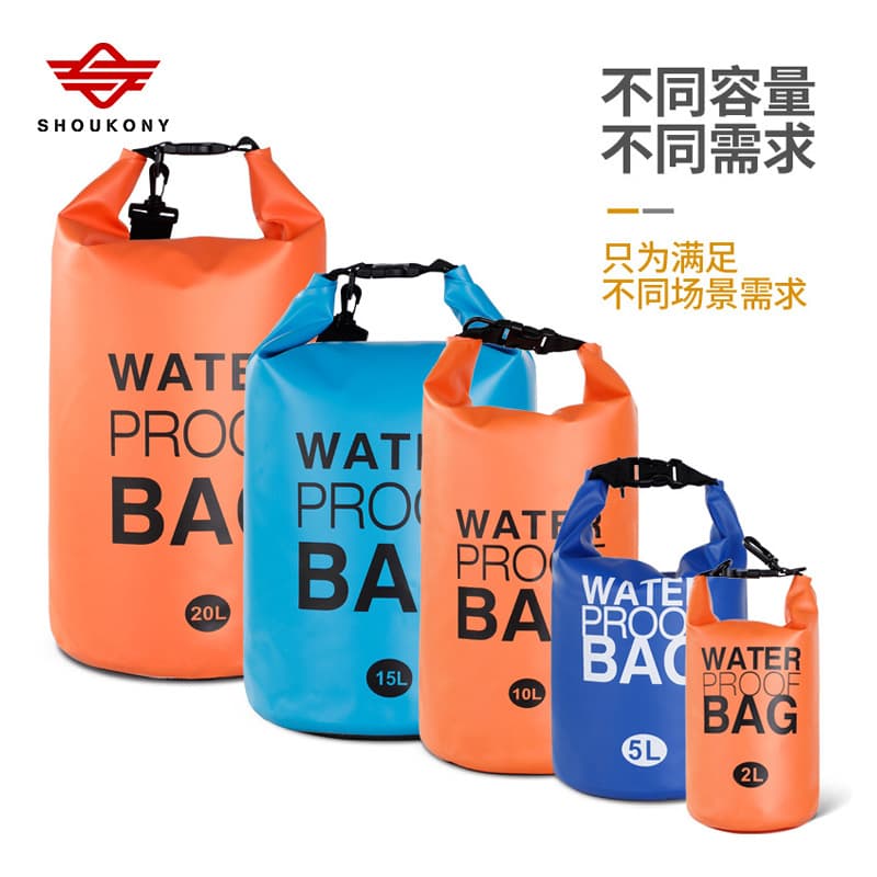 Outdoor waterproof barrel in stock, beach waterproof bag, PVC waterproof phone barrel bag, drifting and stream-trekking backpack with custom logo.