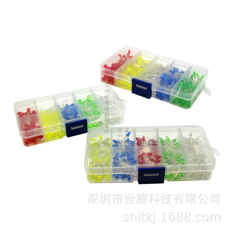 LED Diode Kit 3MM 5MM 5-Color Solid LED Beads Red Green Blue Yellow White LED Component Box