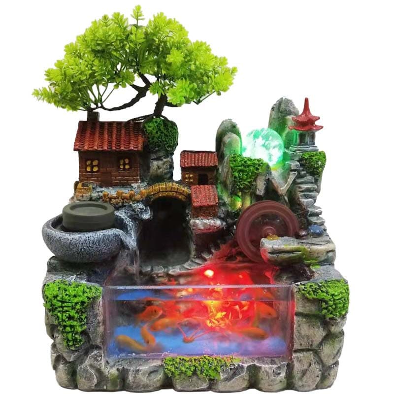 Cross-Border Creative Home Living Room Office Chinese-style Rockery Fountain Landscape Fish Tank Resin Craft Water Flow Ornament