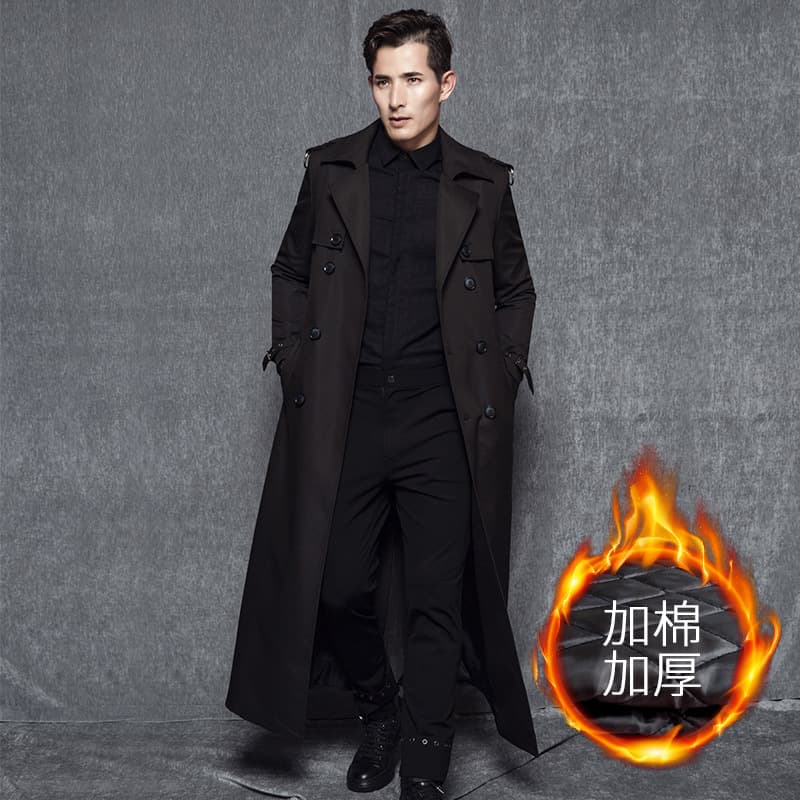 Spring/Autumn/Winter Men's Trench Coat Long Knee-Length Loose British Style Slim Long Overcoat Handsome Men's