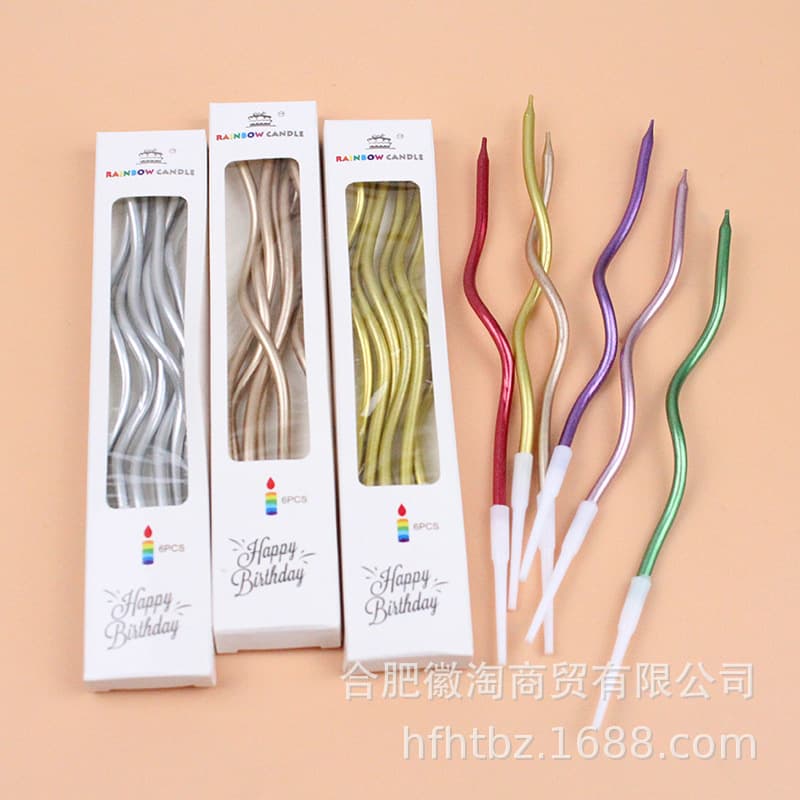 Wholesale Trendy Birthday Cake Candles Curved Thread Candles Gold-Plated Curved Candles Boxed Candles
