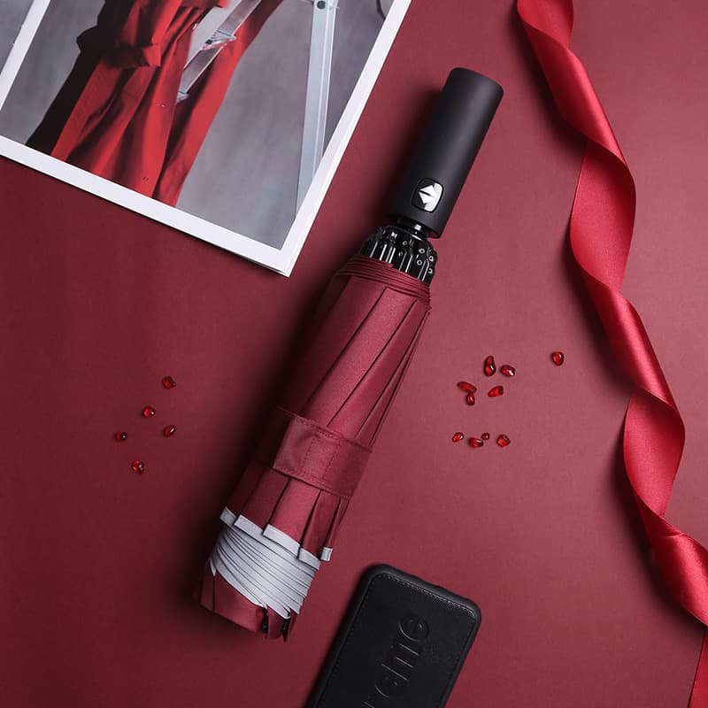 Amazon Fully Automatic 10-Rib Car Reverse Umbrella with Edging Reflective Three-Fold Rain Umbrella, Business Umbrella Foldable Cross-Border Exclusive