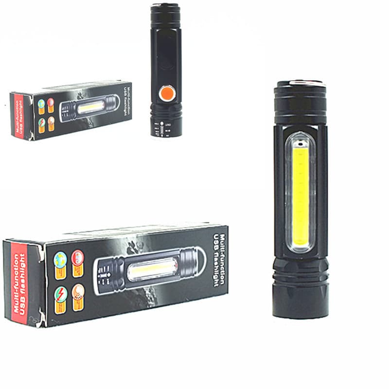New COB Work Light with Magnetic Hook T6 High Power LED Flashlight USB Charging Focus Adjustable Camping Cycling Light