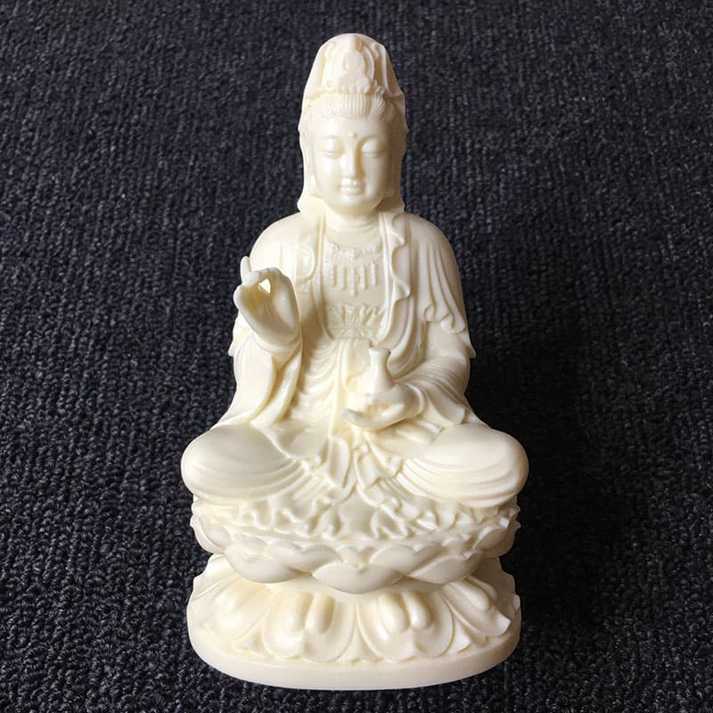 Ivory Nut Carved Guanyin Bodhisattva Statue with Pure Bottle 13*7.5*6.5cm Home Living Room Office Desktop Art Craft Ornament
