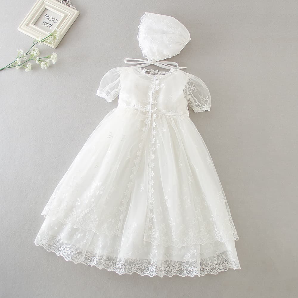 Cross-border Christening Gown for Newborns, Extended Baby First Birthday Dress, Flower Girl Wedding Dress, Christening Set of Three