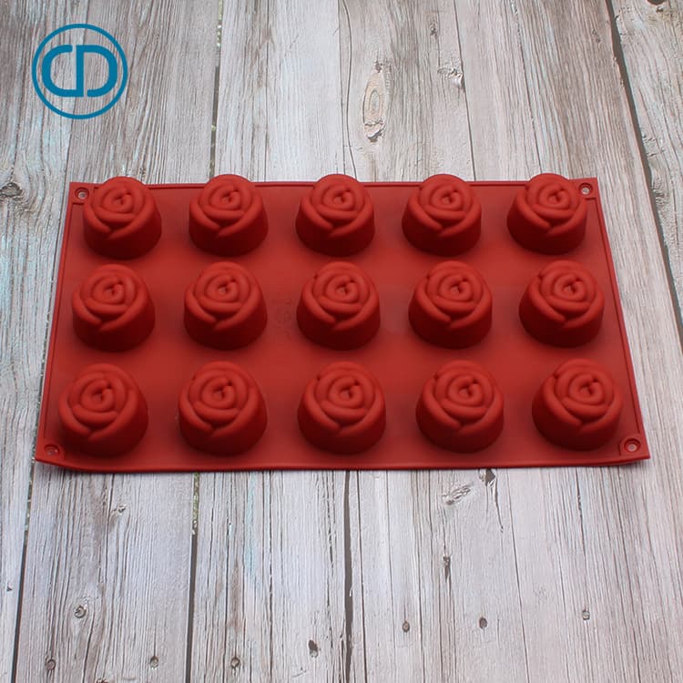 DIY Silicone Cake Chocolate Ice Cube Mold 15-Cavity Rose Shape Soap Mold Jelly Pudding Mold