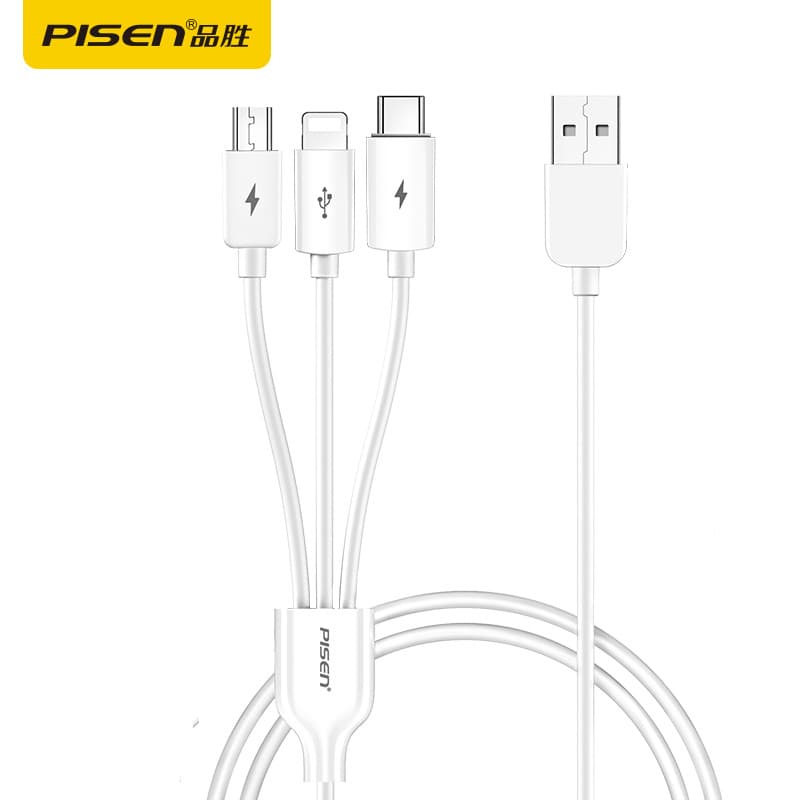 Pinsheng 3-in-1 Charging Cable for Apple, Type-C, Android Phones, One-to-Three 3A Fast Charging Data Cable Wholesale