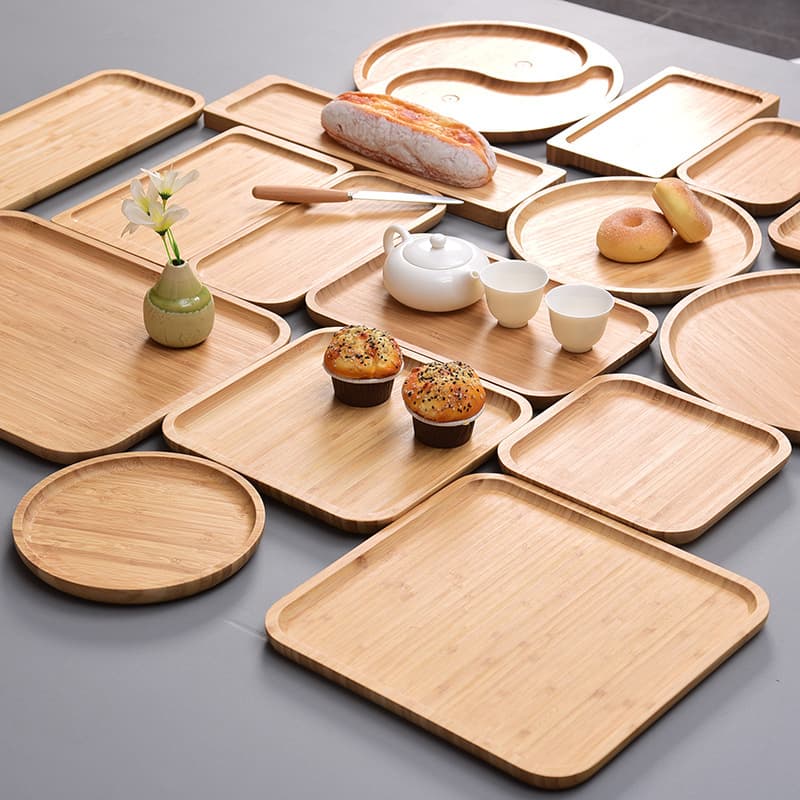 Japanese Style Bamboo Wood Tray Rectangular Round Cake Creative Pizza Plate Tray Tea Ceremony Kitchen Tableware