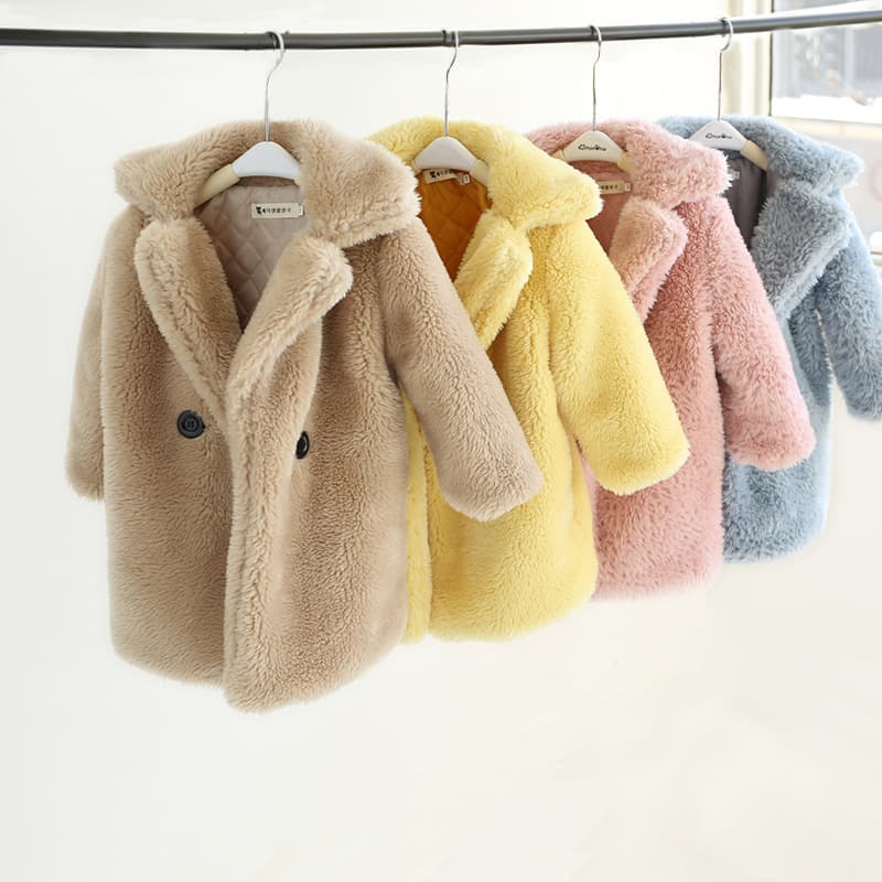 New autumn and winter children's clothing, girls' faux fur coats, cotton-padded coats for medium and large children, fleece wool coats, baby cotton-padded clothes.