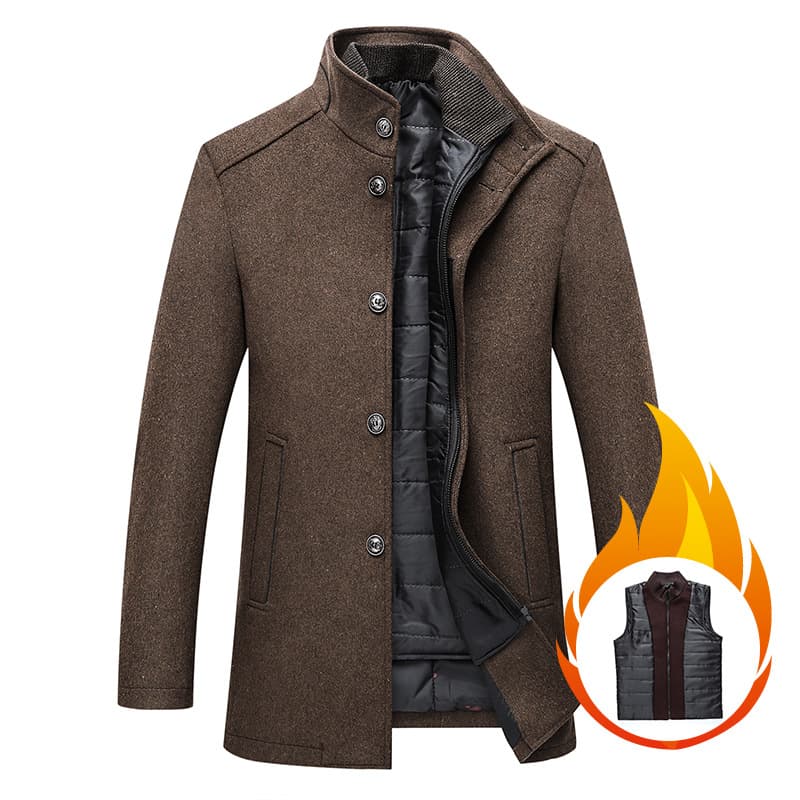 2026 Spring Autumn New Style Solid Color Casual Men's Coat Woolen Coat Men's Warm Stand Collar Woolen Coat with Vest