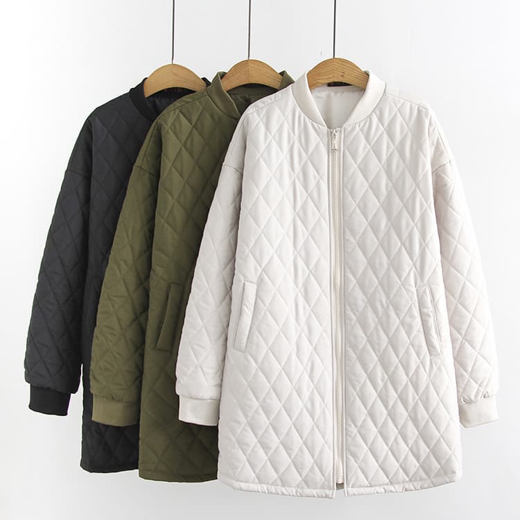 Autumn/Winter Plus Size Up to 200 lbs Baseball Cotton Jacket Women's Round Neck Nylon Loose Casual Mid-Length Thin Cotton Coat 215