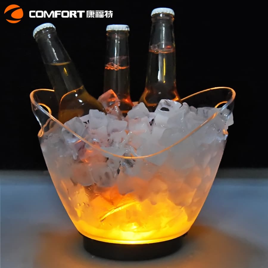 Factory Direct PS Acrylic Transparent Glowing Ice Bucket 2L LED Colorful Champagne Beer Bucket Custom Logo Available