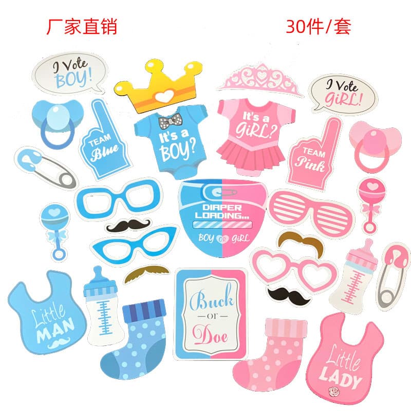 30 Pieces Baby Gender Reveal Party Supplies Boy Girl Photo Props For Birthday Party Office Culture/makeup Clothing Props