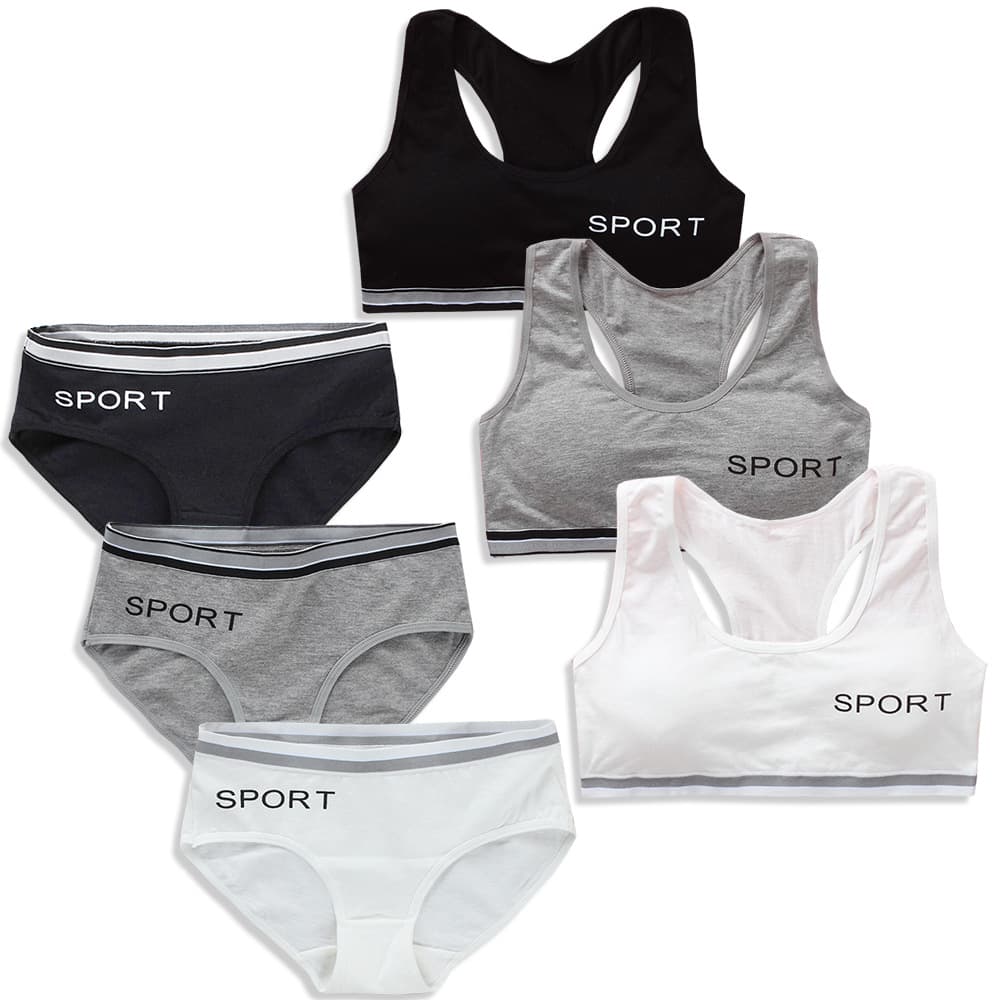 Girls' bra set, cotton sports bra, vest, for students aged 9-16.