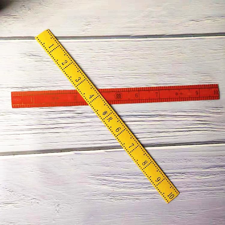 Plastic Chinese Foot Ruler, Sewing Clothing Ruler, Yellow and Red Auspicious "Hundred Sons and Thousand Grandsons" Design