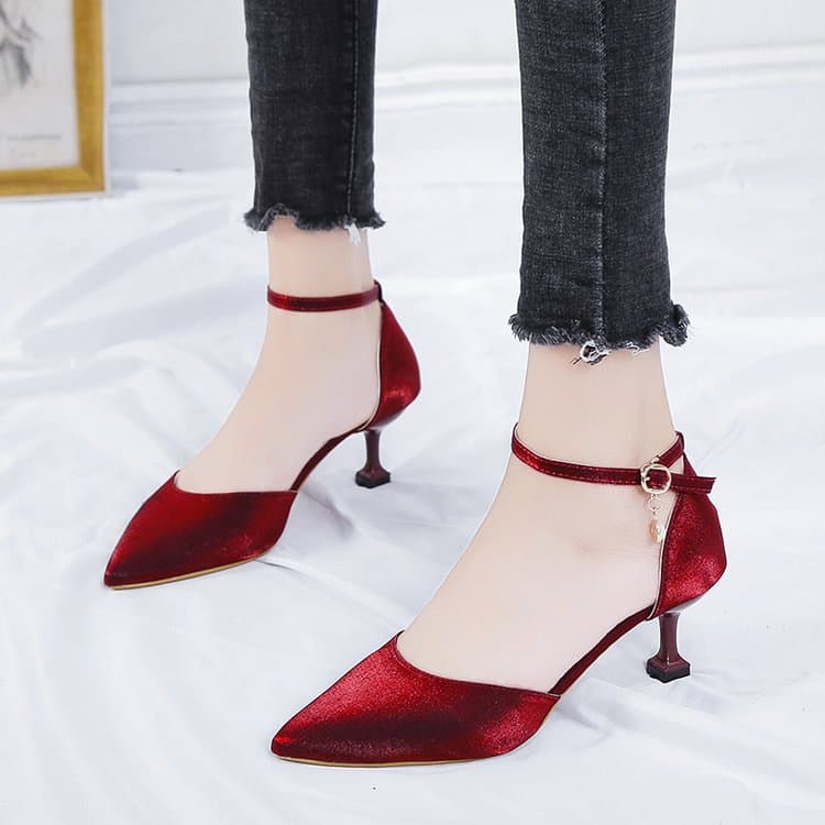 2025 Spring/Summer New Style Korean Pointy Toe Casual Shoes One-Strap Buckle Stiletto High Heels Fashion Open-Toe Women's Shoes Wholesale