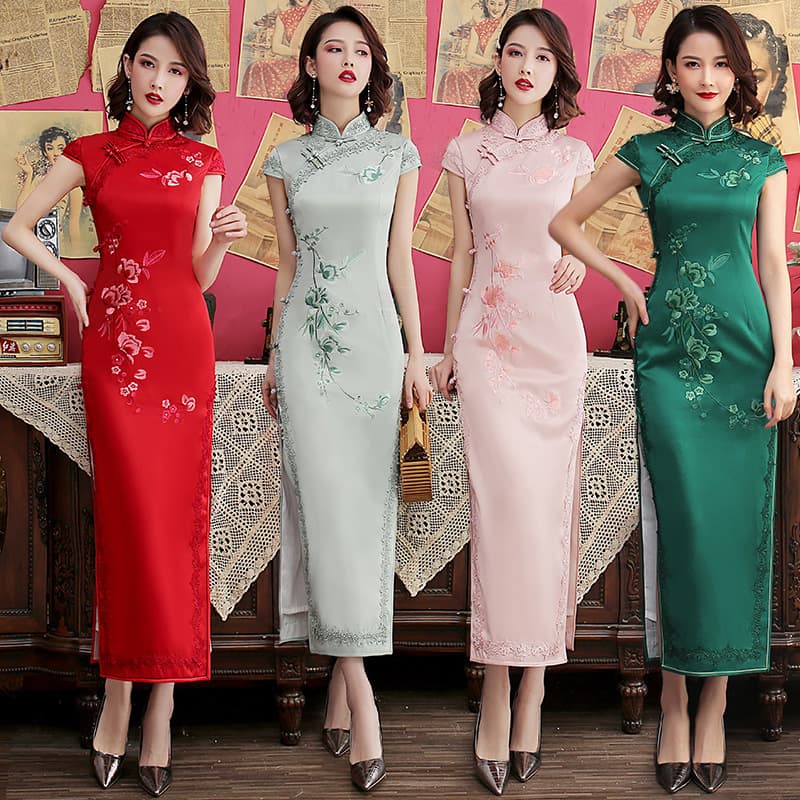 Heavyweight Silk Embroidered Long Cheongsam 2026 New Lace Trim Modified Slim Fit Chinese Style Daily Cheongsam