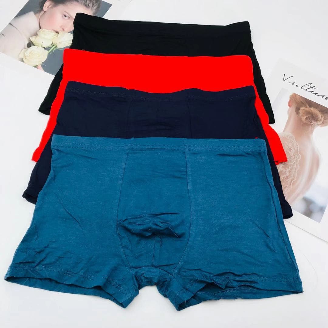 Solid Color Bamboo Fiber Boxer Briefs Modal Men's Four-Corner Style Red for the Year of Birth Plus Size Breathable for Big Guys