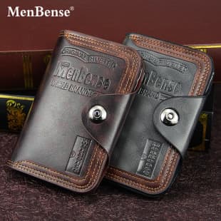 MenBense New Men's Short Wallet, European and American Fashion Large Capacity Magnetic Snap Three-Fold Men's Billfold