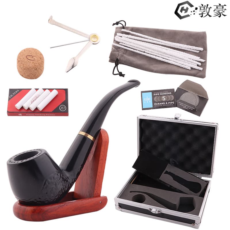 DHL New Ebony Solid Wood Pipe Accessories Package Portable Aluminum Alloy Gift Box for Elderly Gifts Factory Direct Sales
