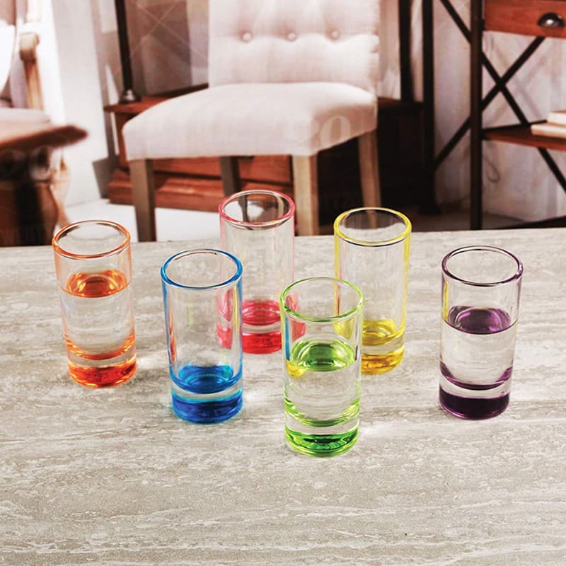 Hot Selling Shot Glass Liquor Glass Creative Logo Straight Body Glass with Bottom Spray Color