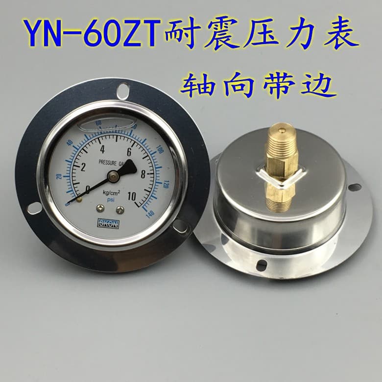 YN-60ZT Axial Flange-Mounted Vibration-Resistant Pressure Gauge for Oil and Hydraulic Pressure, Vacuum, Shockproof, Back-Connected